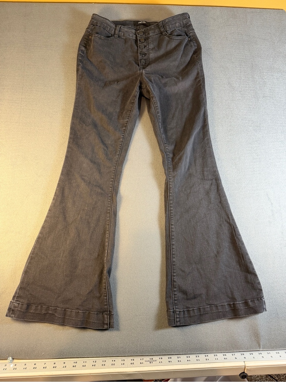 refuge Gray Flare Jeans with 5-Button Front